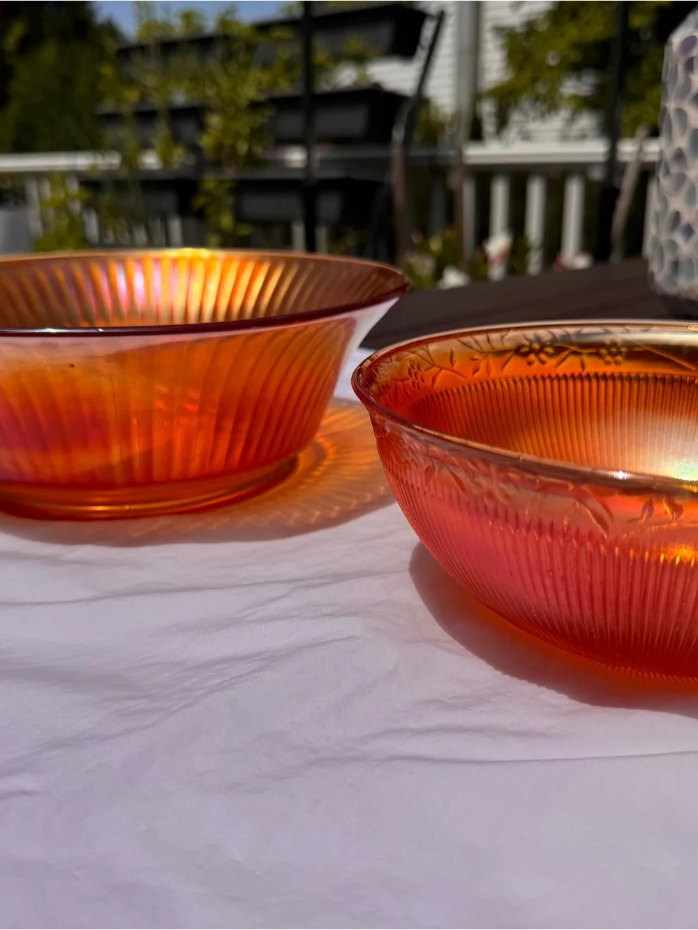 Iridescent Amber Carnival Glass Bowls - Set of 2